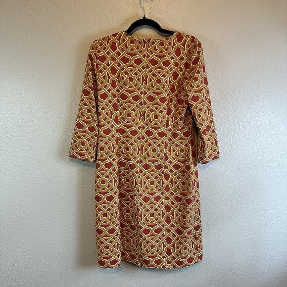 J. McLaughlin Dress M Sofia Catalina Cloth 3/4 Sleeve Red Gold Nautical Career - Picture 3 of 7